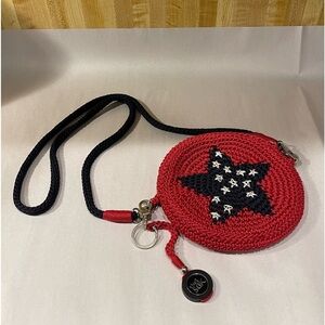 The SAK Crochet Red White Blue Star Patriotic Hobo Circle Round Crossbody Bag